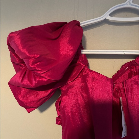 NWT Abercrombie and Fitch Taffeta Off The Shoulder Midi Dress Medium Fuschia - Picture 7 of 8